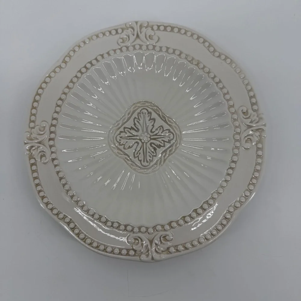 American Atelier Bianca Baroque Cream Salad Plate bossed‎ Stoneware NEW